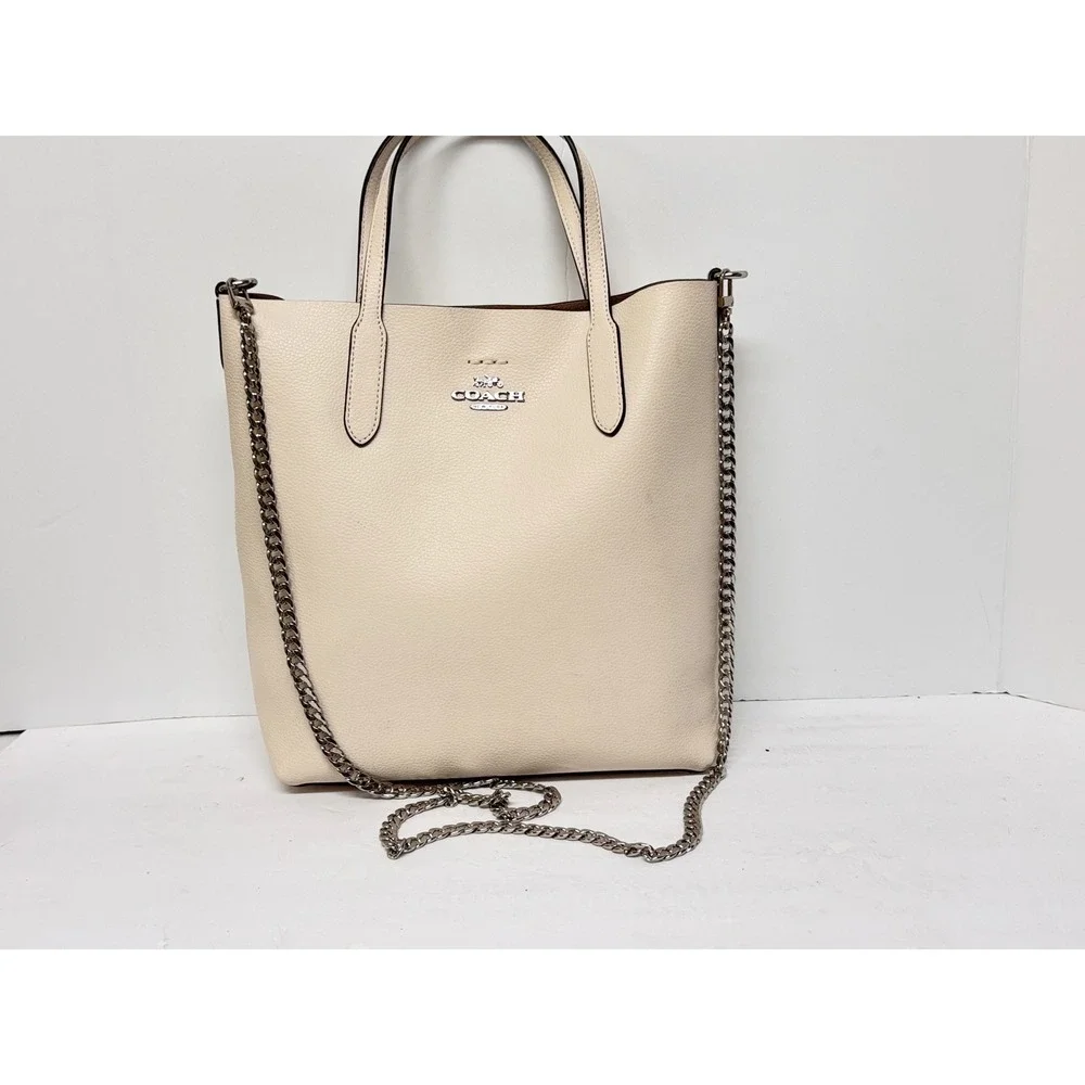 Coach Derby Tote Cream Pebbled Leather Shoulder Bag Silver‎ Hardware Medium
